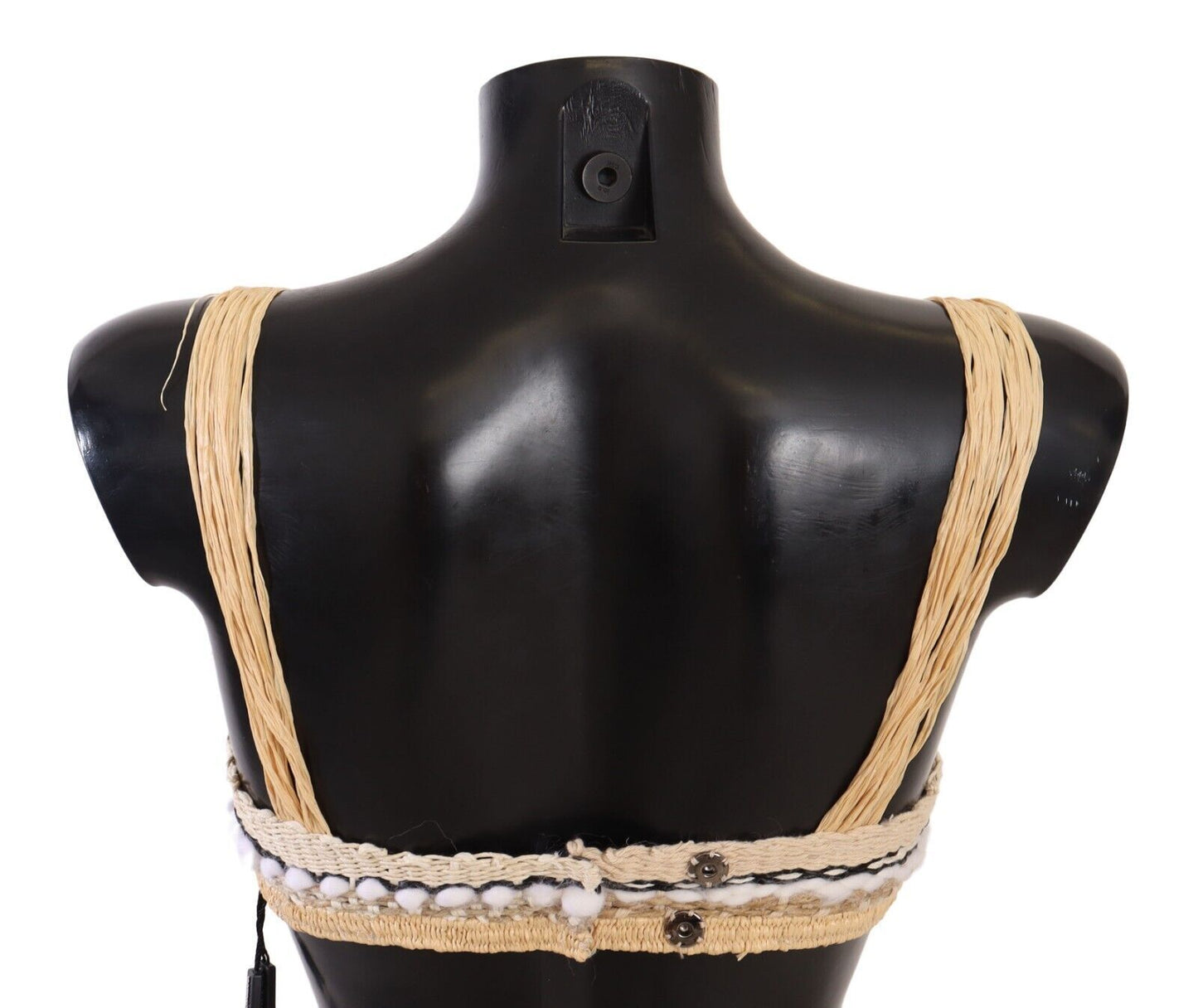 غطاء علوي من دولتشي آند غابانا مصنوع من القش البيج من نسيج الرافيا والكروشيه