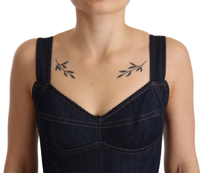 فستان دولتشي آند غابانا متوسط ​​الطول من قماش الدنيم القطني باللون الأزرق الداكن