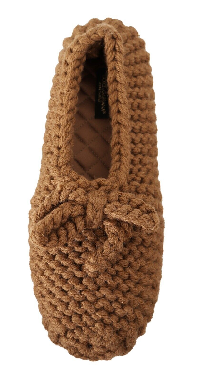 حذاء باليرينا مسطح بني اللون من دولتشي آند غابانا مصنوع من الصوف المحبوك