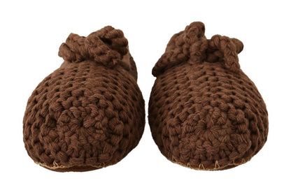 حذاء باليرينا مسطح بني اللون من دولتشي آند غابانا مصنوع من الصوف المحبوك