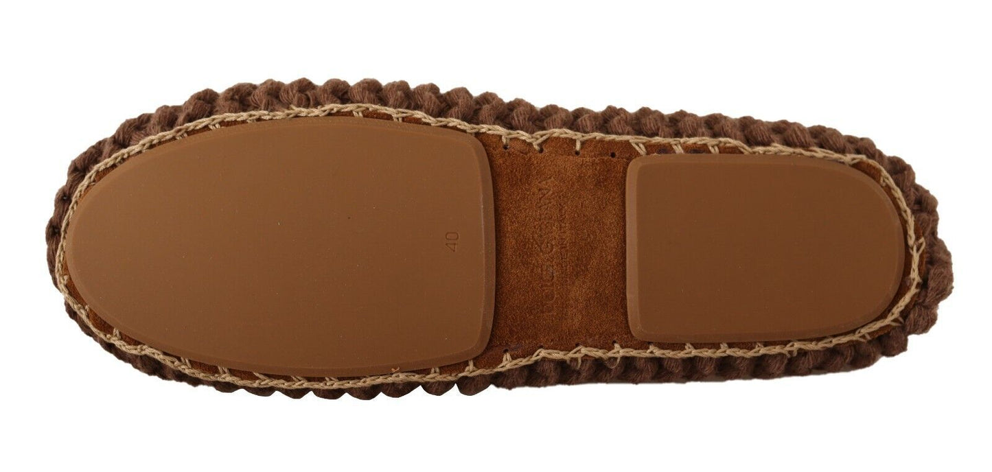 حذاء باليرينا مسطح بني اللون من دولتشي آند غابانا مصنوع من الصوف المحبوك