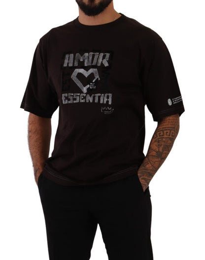 تي شيرت دولتشي آند غابانا بوردو قطني بطبعة L-Amore بياقة دائرية