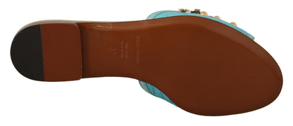 صندل دولتشي آند غابانا بلو كريستال من الجلد الغريب باللون الأزرق