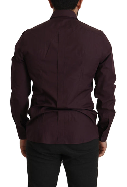 قميص دولتشي آند غابانا أرجواني قطني ذهبي بقصّة Slim Fit