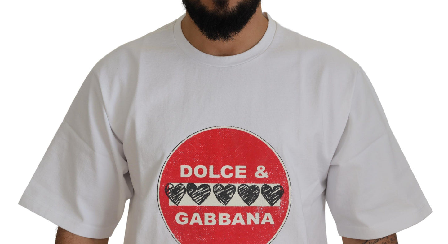 تي شيرت Dolce &amp; Gabbana White Amor Heart Cotton Crewneck