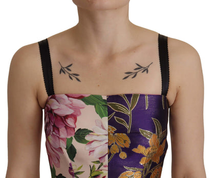 فستان دولتشي آند غابانا متوسط ​​الطول من الحرير الجاكار المزخرف بالزهور