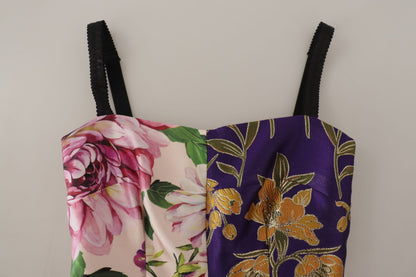 فستان دولتشي آند غابانا متوسط ​​الطول من الحرير الجاكار المزخرف بالزهور