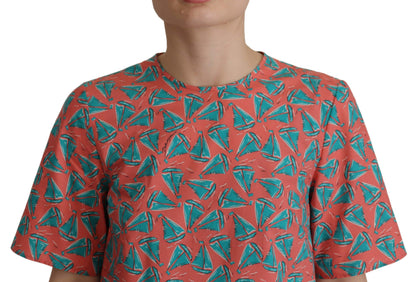 تي شيرت قطني بطبعة قارب شراعي وردي من دولتشي آند غابانا