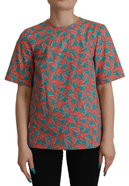 تي شيرت قطني بطبعة قارب شراعي وردي من دولتشي آند غابانا