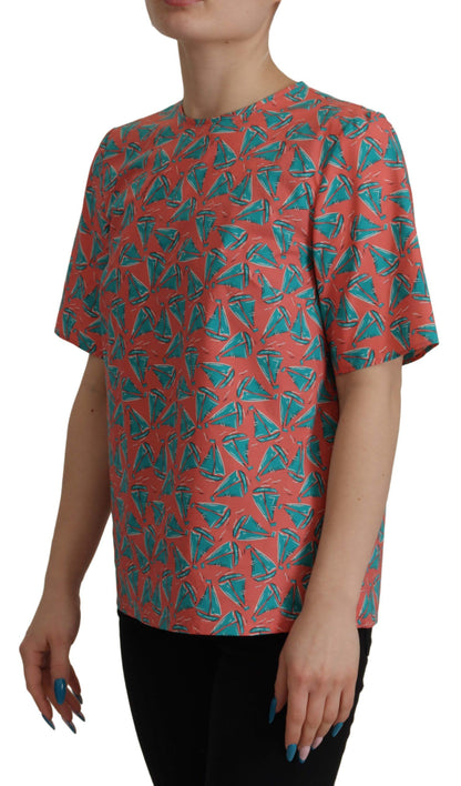 تي شيرت قطني بطبعة قارب شراعي وردي من دولتشي آند غابانا