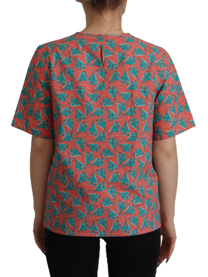 تي شيرت قطني بطبعة قارب شراعي وردي من دولتشي آند غابانا