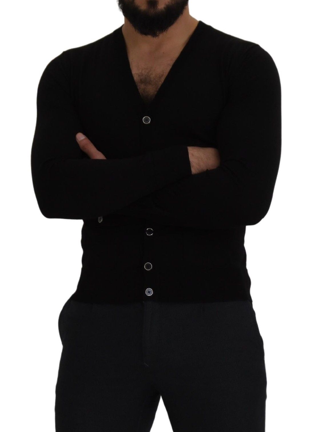 سترة كارديجان صوفية سوداء بأزرار من دولتشي آند غابانا