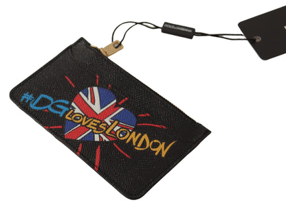 محفظة دولتشي آند غابانا النسائية من الجلد الأسود #DGLovesLondon مع حامل بطاقات وعملات معدنية