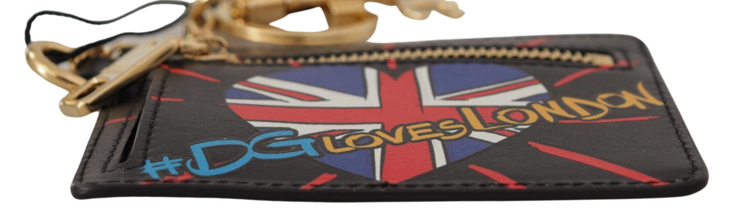 حامل بطاقات وحافظة عملات معدنية من دولتشي آند غابانا، جلد أسود، #DGLovesLondon