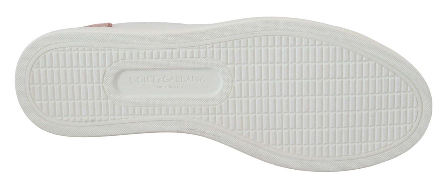 حذاء سنيكرز دولتشي آند غابانا أبيض وردي من الجلد منخفض الرقبة