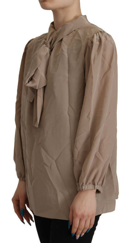 بلوزة دولتشي آند غابانا بنية اللون بأكمام على الخصر وياقة أسكوت