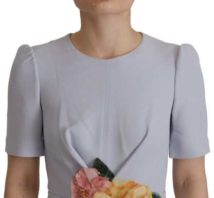 فستان دولتشي آند غابانا متوسط ​​الطول من الفيسكوز مزين بالزهور باللون الأزرق