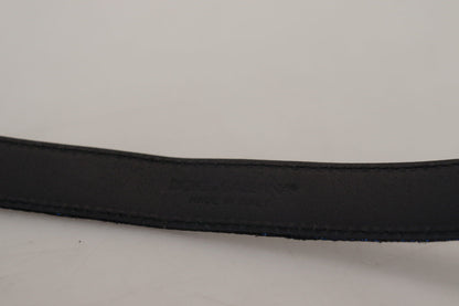 حزام دولتشي آند غابانا أزرق مخطط بنقشة الجاكار ومشبك فضي