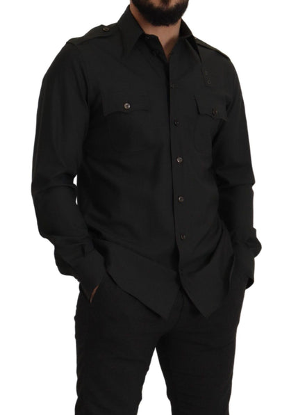 قميص رجالي كاجوال ضيق من القطن باللون الأخضر الداكن من دولتشي آند غابانا