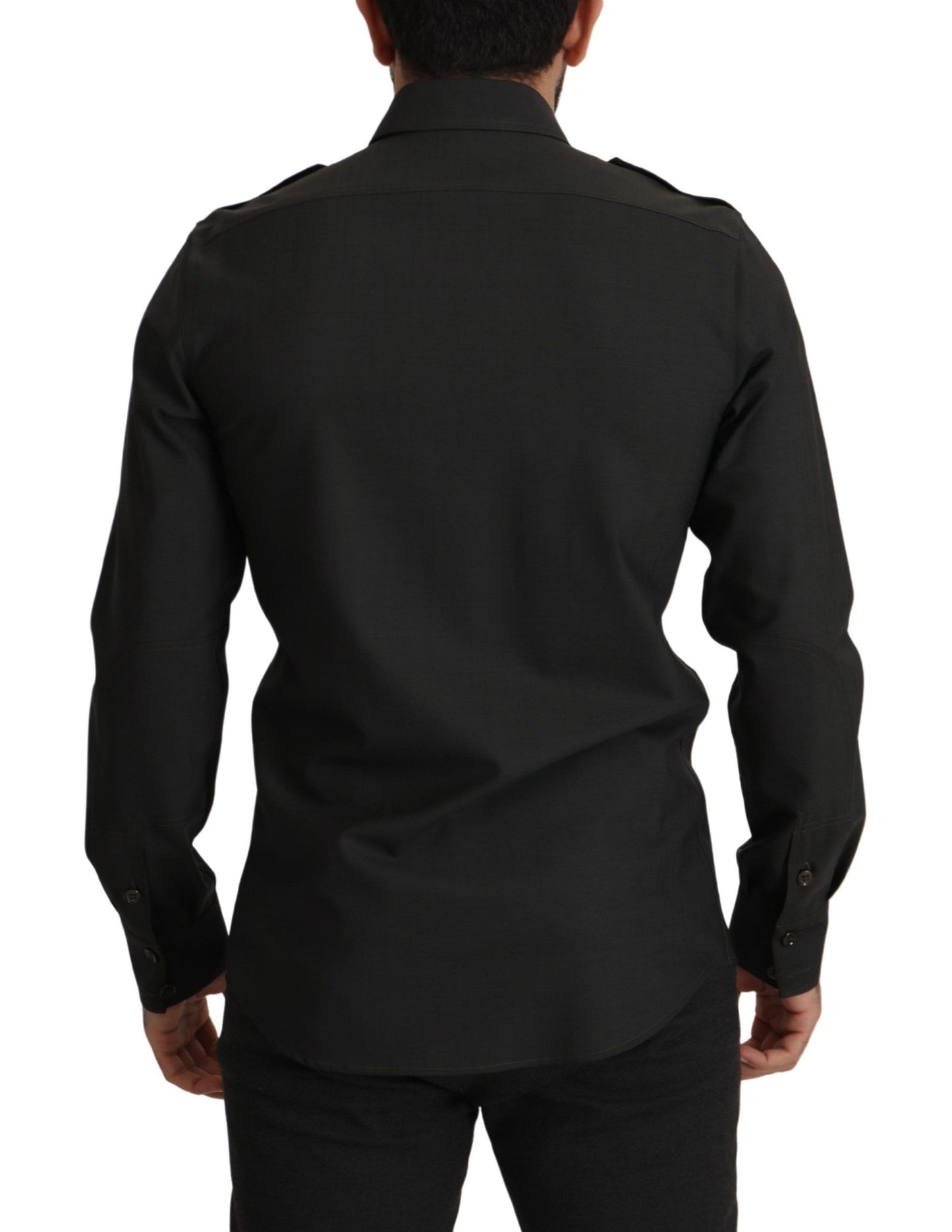 قميص رجالي كاجوال ضيق من القطن باللون الأخضر الداكن من دولتشي آند غابانا