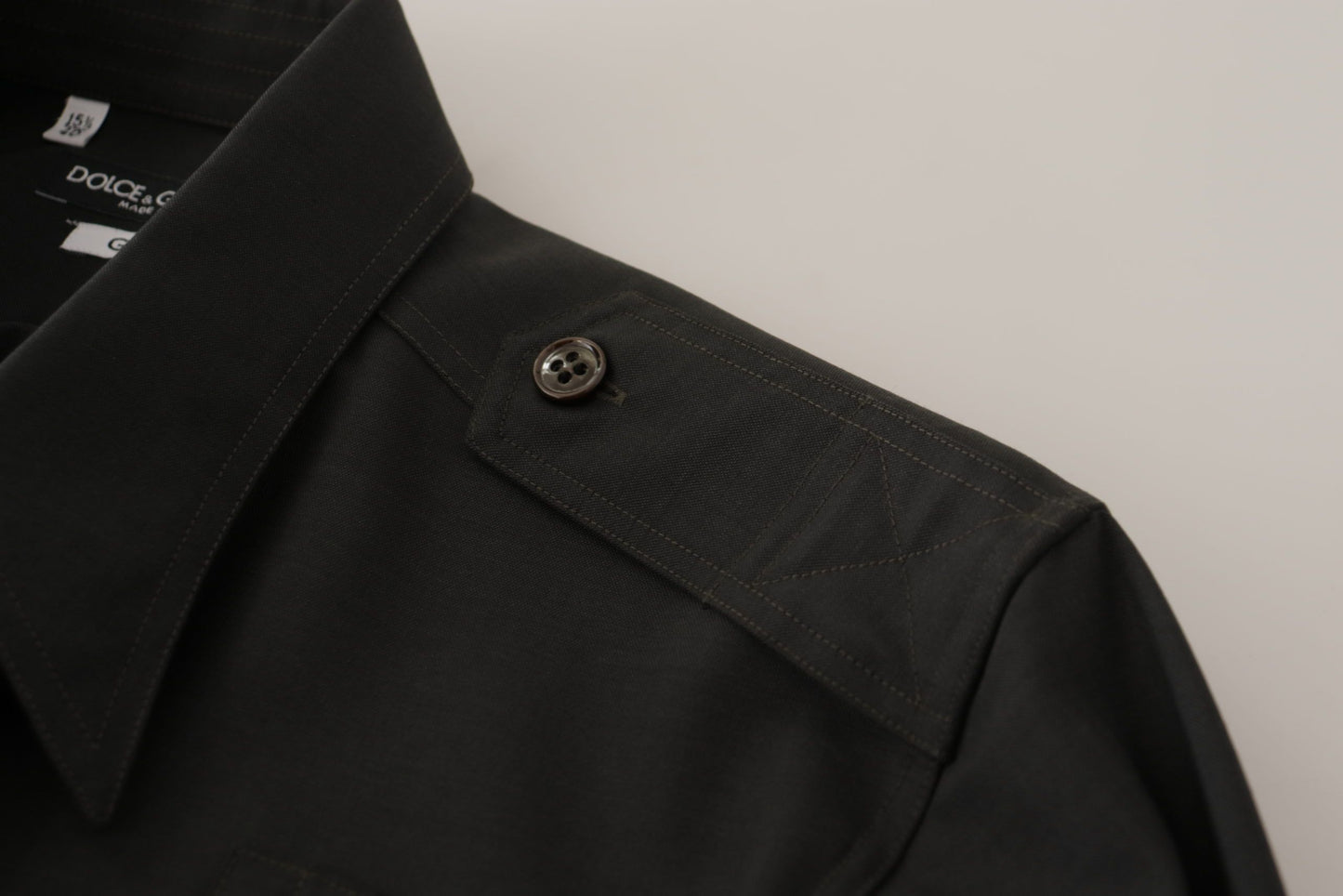 قميص رجالي كاجوال ضيق من القطن باللون الأخضر الداكن من دولتشي آند غابانا