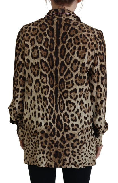 Dolce & Gabbana Brown Leopard Print Long Sleeves Blouse Top