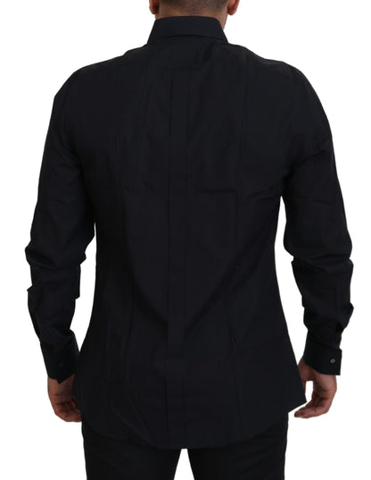 قميص رجالي من دولتشي آند غابانا، أسود وذهبي، بقصة ضيقة من القطن