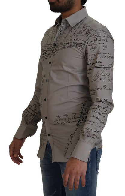 فستان دولتشي آند غابانا رمادي من القطن المطبوع، قميص ذهبي