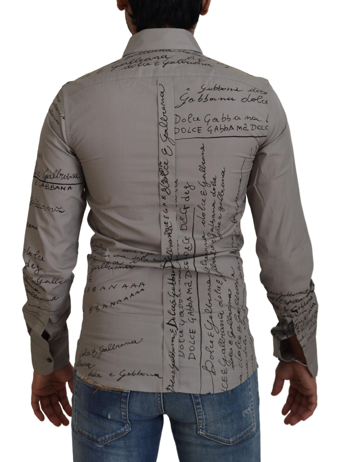 فستان دولتشي آند غابانا رمادي من القطن المطبوع، قميص ذهبي