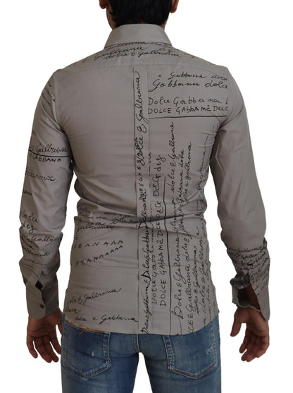 فستان دولتشي آند غابانا رمادي من القطن المطبوع، قميص ذهبي