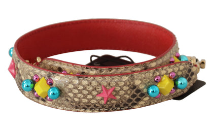 حقيبة دولتشي آند غابانا بحزام كتف من جلد الثعبان البيج مزينة بالكريستالات