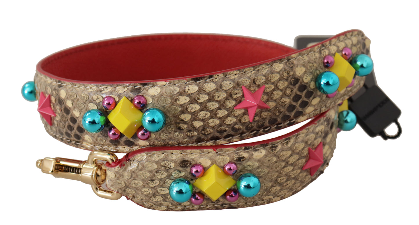 حقيبة دولتشي آند غابانا بحزام كتف من جلد الثعبان البيج مزينة بالكريستالات