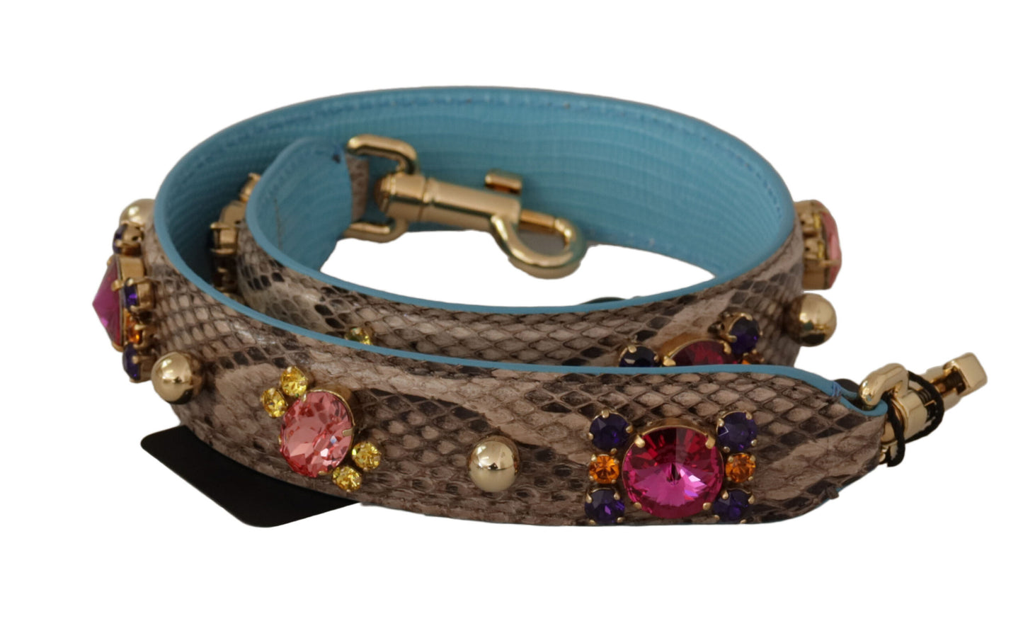 Dolce & Gabbana Brown Exotic Leather Crystals Shoulder Strap