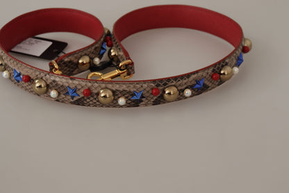 حقيبة دولتشي آند غابانا بحزام كتف مرصع من جلد الثعبان البني