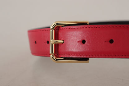 Dolce & Gabbana Red Calf Leather Gold Tone Logo Metal Buckle Belt