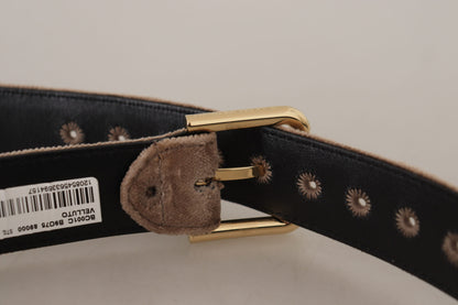 Dolce & Gabbana Light Brown Velvet Gold Tone Logo Metal Buckle Belt