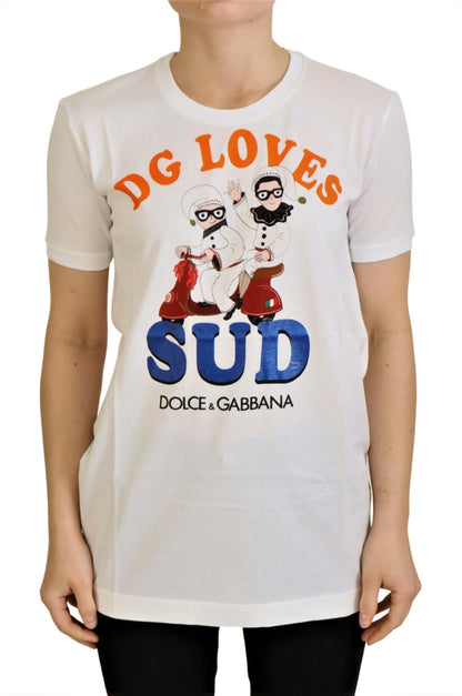 تيشيرت دولتشي آند غابانا أبيض قطني بطبعة DG Loves SUD