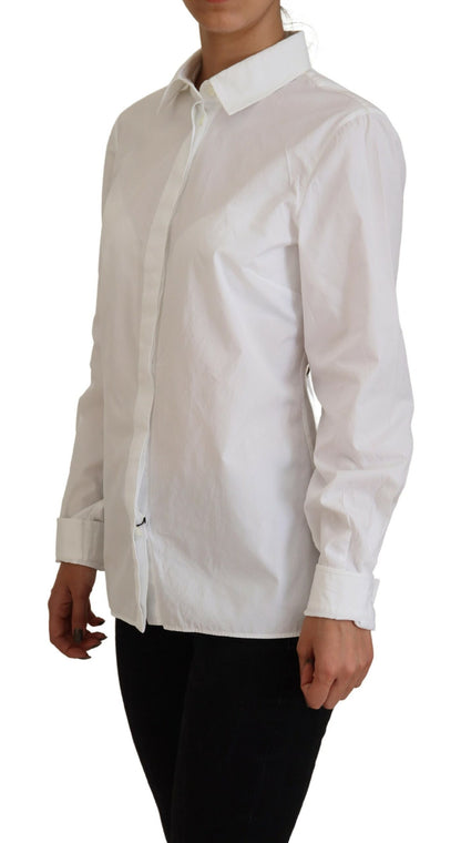 Dolce & Gabbana White Cotton Collared Long Sleeves Formal Top