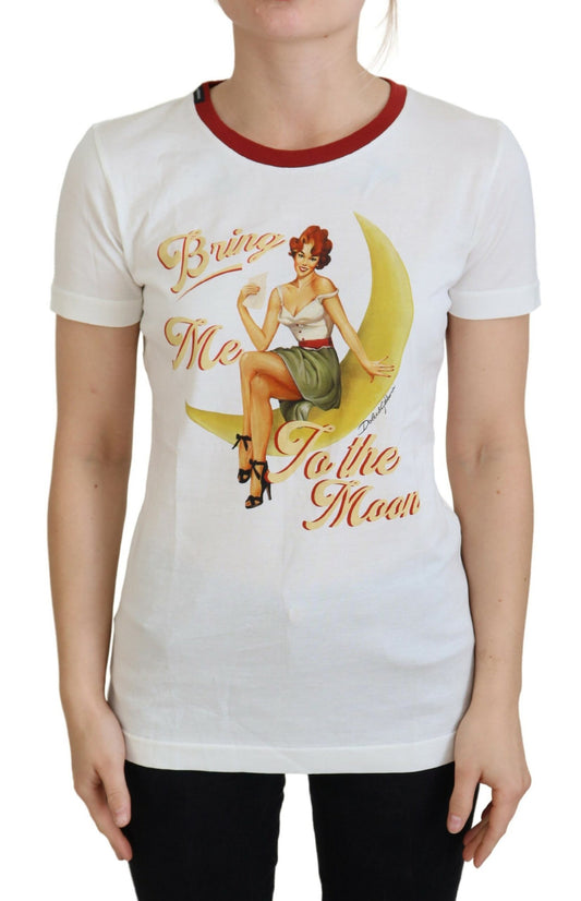 بلوزة دولتشي آند غابانا بيضاء مطبوعة بأكمام قصيرة