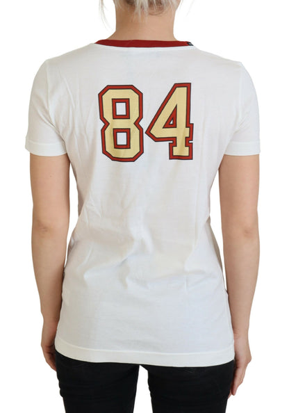 بلوزة دولتشي آند غابانا بيضاء مطبوعة بأكمام قصيرة