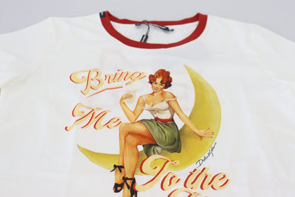 بلوزة دولتشي آند غابانا بيضاء مطبوعة بأكمام قصيرة