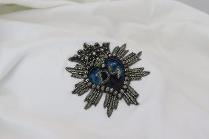 سويت شيرت دولتشي آند غابانا أبيض قطني بغطاء رأس وشعار