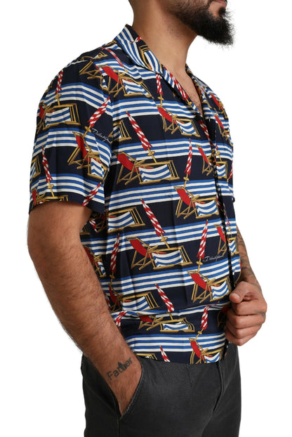 قميص دولتشي آند غابانا متعدد الألوان بأكمام قصيرة وكرسي شاطئ