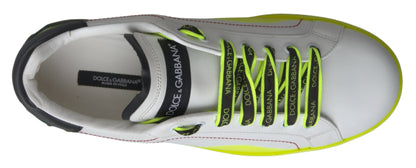 حذاء سنيكرز جلدي بورتوفينو أبيض وأصفر من دولتشي آند غابانا