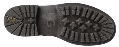 حذاء دولتشي آند غابانا أسود ورمادي من الجلد بطول منتصف الساق