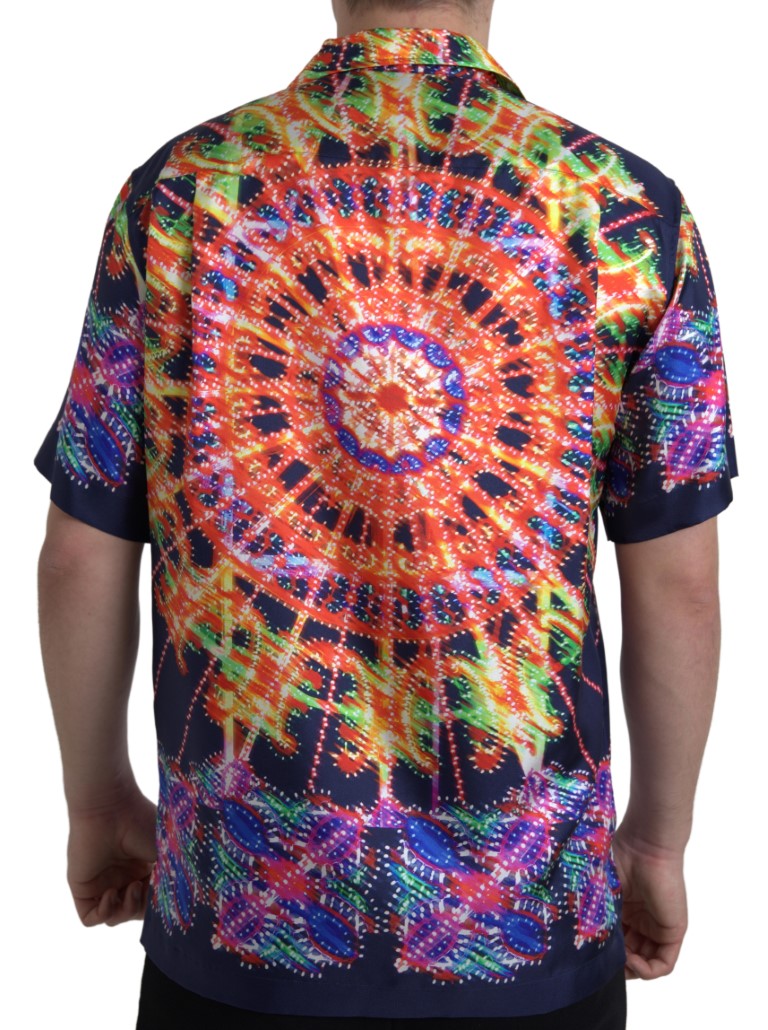 قميص دولتشي آند غابانا الحريري متعدد الألوان بطبعة لوميناري للرجال