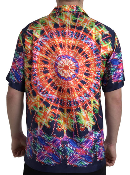 قميص دولتشي آند غابانا الحريري متعدد الألوان بطبعة لوميناري للرجال