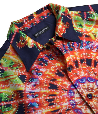 قميص دولتشي آند غابانا الحريري متعدد الألوان بطبعة لوميناري للرجال