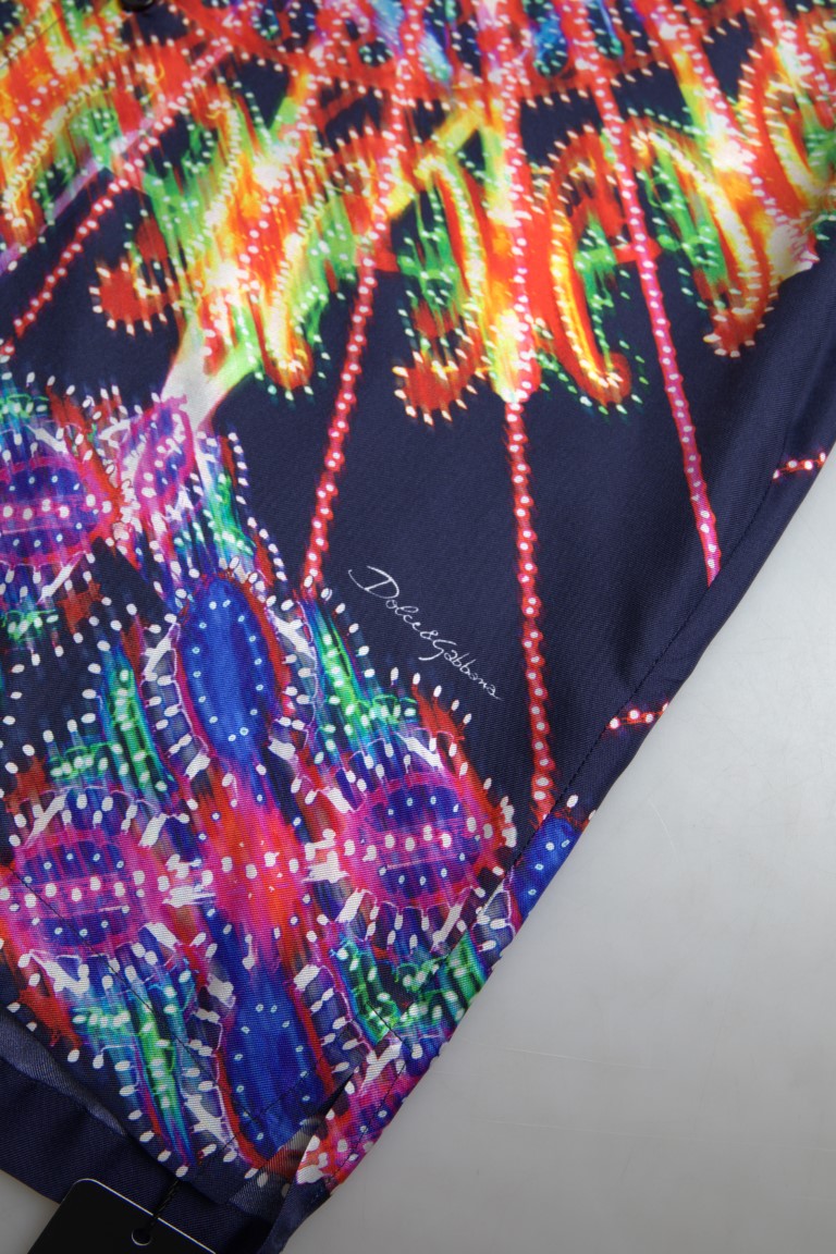 قميص دولتشي آند غابانا الحريري متعدد الألوان بطبعة لوميناري للرجال