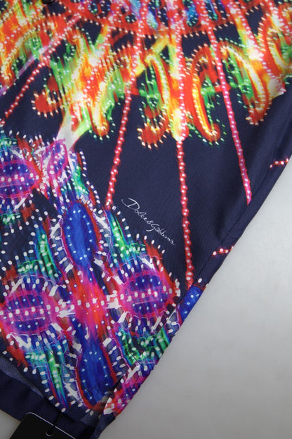 قميص دولتشي آند غابانا الحريري متعدد الألوان بطبعة لوميناري للرجال